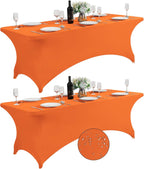 SuperO 2Pack Waterproof Spandex Table Cover for 8FT Table Universal Fitted Stretch Tablecloth for Party, Banquet, Wedding and Events-Orange