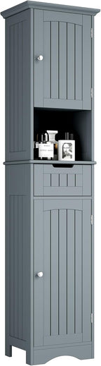 ChooChoo 67" Tall Bathroom Storage Cabinet Freestanding with Adjustable Shelves, Narrow Storage Linen Cabinet with 2 Doors and 1 Drawers for Bathroom, Living Room, Kitchen, Grey