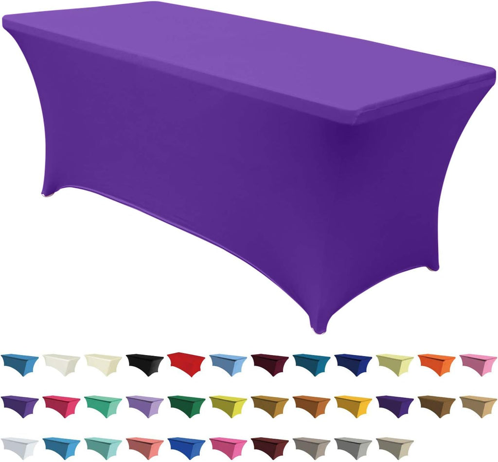 ABCCANOPY 4 FT Spandex Table Cover Stretch Fitted Wrinkle Resistant Tablecloth Reuse for Rectangular Folding Table Patry Event Wedding Banquet Protector Purple