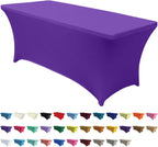 ABCCANOPY 4 FT Spandex Table Cover Stretch Fitted Wrinkle Resistant Tablecloth Reuse for Rectangular Folding Table Patry Event Wedding Banquet Protector Purple
