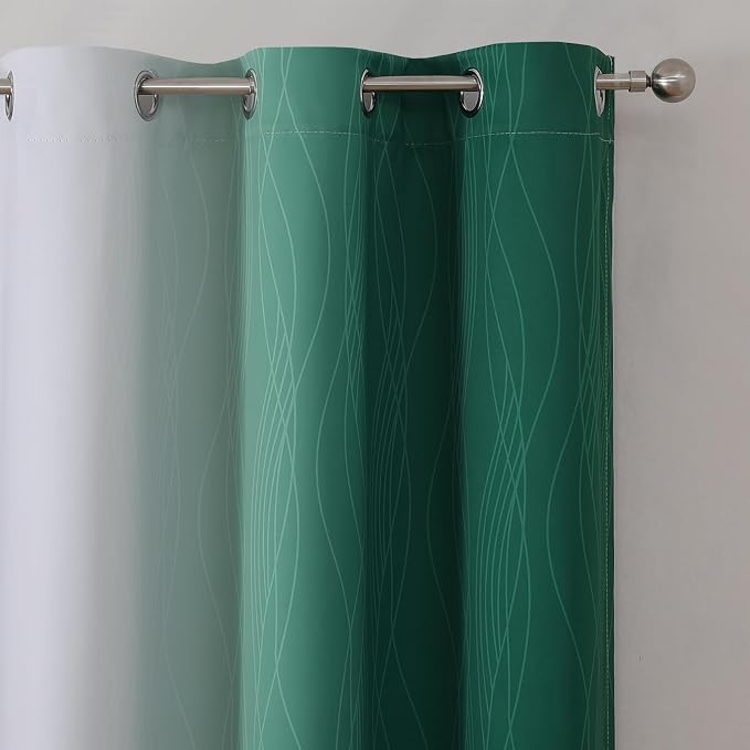 Green and Greyish White Blackout Curtains 42Wx84L 2 Panels | Ombre Curtains - Image 4