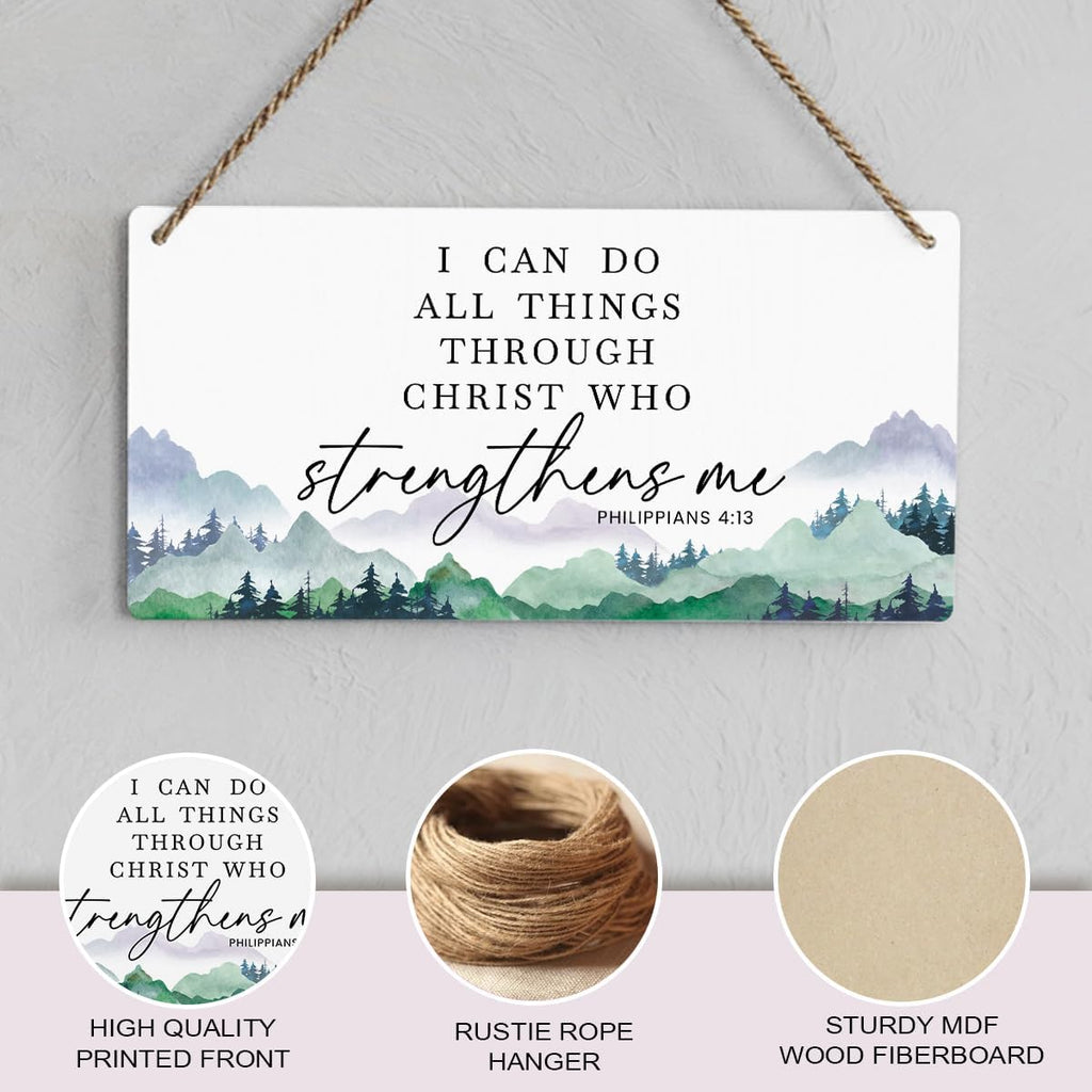 SENJIAN Christian Decor Bible Verse Wall Decor, I Can Do All Things Through Christ, Modern Farmhouse Sign Scripture Printed Wood Sign Wall Art Religious Decoration for Home Office Bathroom Bedroom