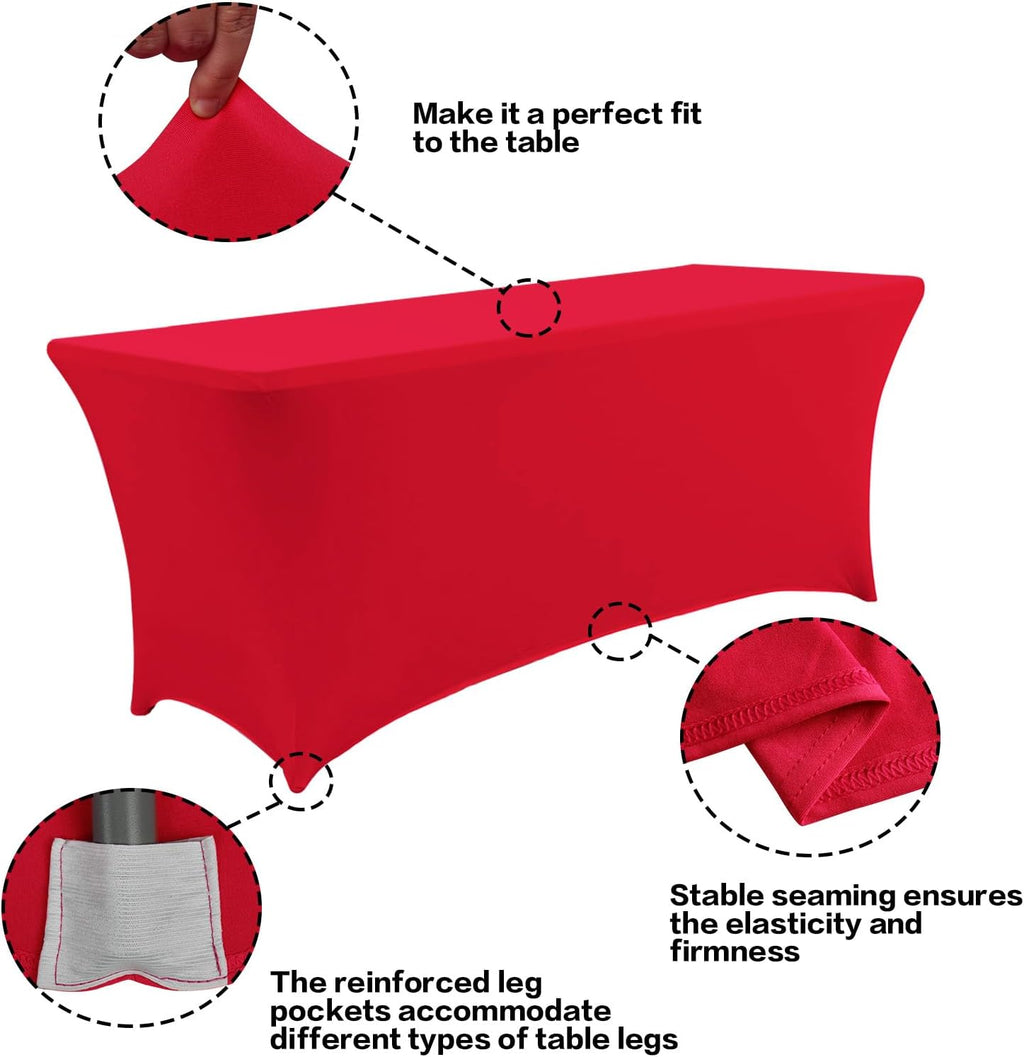 IVAPUPU 2 Pack 6FT Table Cloth for Rectangular Fitted Events Stretch Red Table Covers Washable Spandex Tablecloth Protector for Party, Wedding, Cocktail, Banquet, Festival