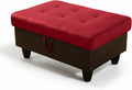Ottoman Rectangular Storage Ottoman Bench, Flannel Footrest Stool Footstool with Lid for Living Room, Bedroom, Entryway, Red&Black, 35"x23.5"x17.5"