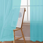 Simplebrand Aqua Sheer Curtains 63 Inch Length 2 Panels, Rod Pocket Solid Color - Image 4