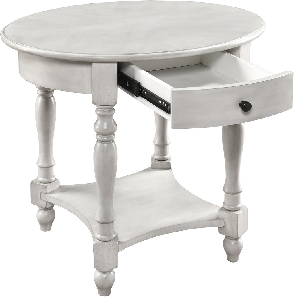 MODERION Oval End Table with Drawer, Solid Wood Sofa Side Storage Shelf, Traditional Living Room Corner Table, Nightstand, Easy Assembly 28INCH x 22INCH 24INCH Antique Walnut CJZ2233RW White