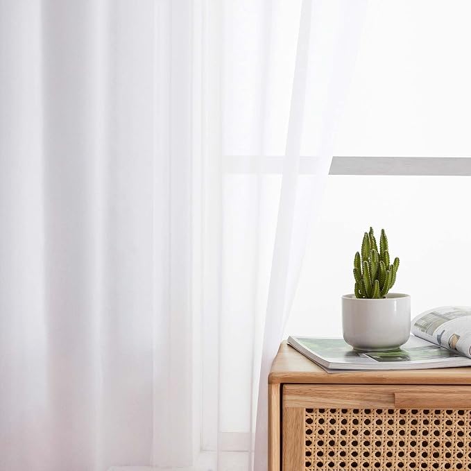 White Sheer Curtain for Bedroom Living Room 72 Inches Long 2 Panels Set - Image 6