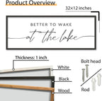 SRSZHIYUE Better To Wake At The Lake Wall Decor Above Bed Sign 32"×12" for Lake House Bedroom Over Bed Large Wood Framed Wall Hanging Art (Black)