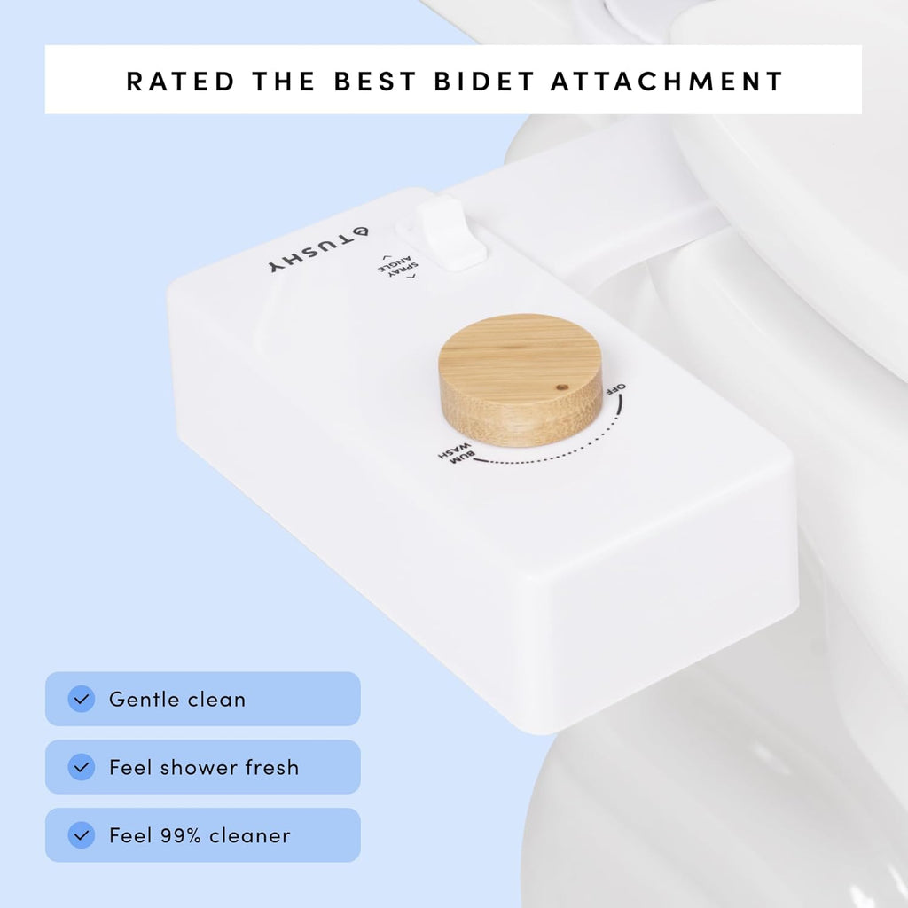 TUSHY Classic 3.0 Bidet Toilet Seat Attachment - A Non-Electric Self Cleaning Water Sprayer with Adjustable Water Pressure Nozzle, Angle Control & Easy Home Installation (White/Gunmetal)