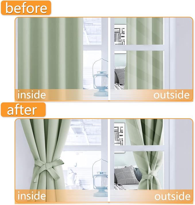 Short Blackout Curtains for Bedroom, Seafoam Green, 42 x 45 Inch | Thermal - Image 5