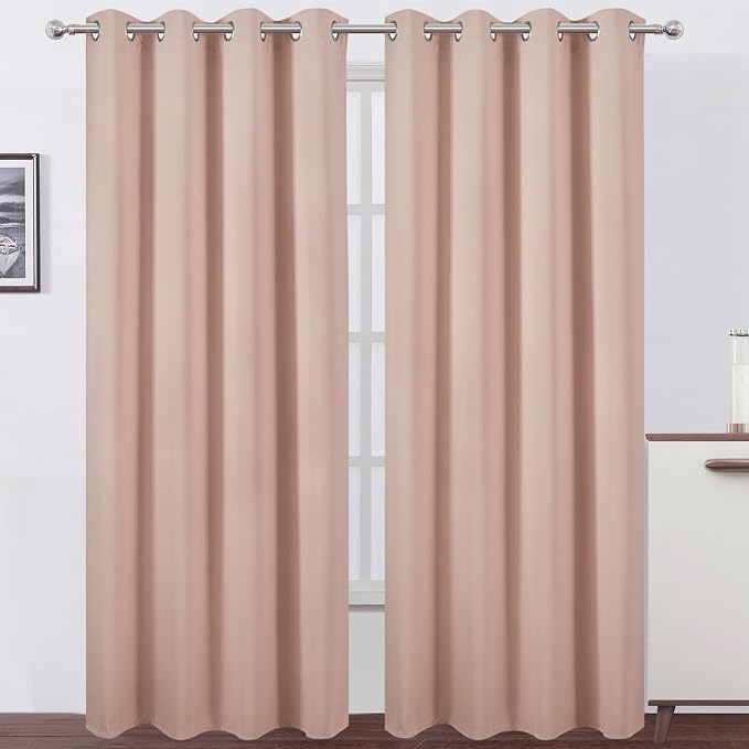 Blackout Curtains 52 x 90 inches Long Blush Curtains Set of 2 Panels Thermal by Lemomo