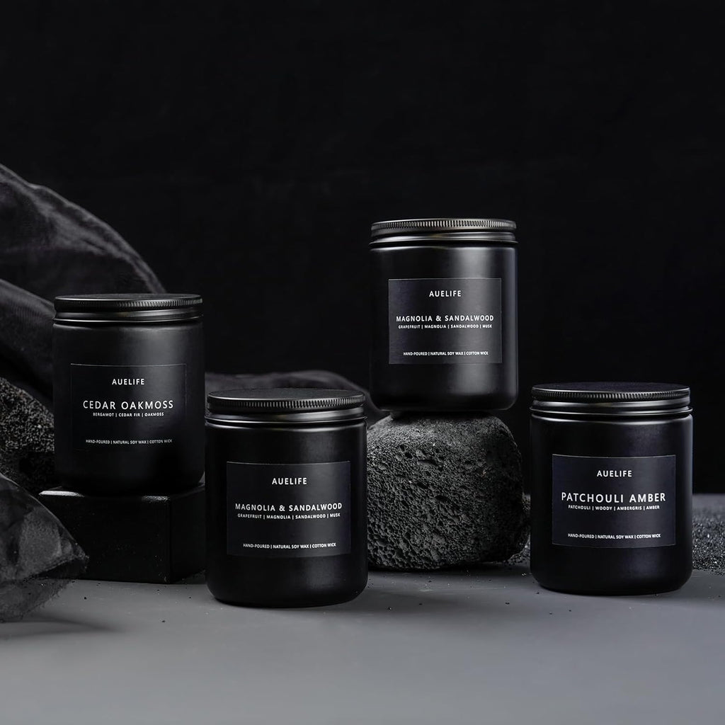 Scented Candles Set | Gifts for Men - 4 Pack Men Candle Set, Masculine Candle, Soy Candles for Home Scented, Gift for Dad Fathers Day -Scent of Cedar Oakmoss/Pine&Clove/Patchouli/Sandalwood
