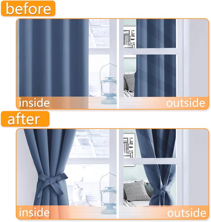 Blackout Curtains for Bedroom, 42 x 72 Inch Long Blue Haze 2 Panels | Thermal - Image 4