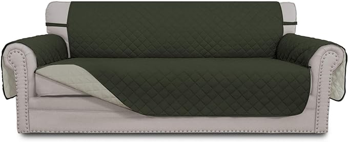 Easy-Going Reversible Couch Cover, 3 Cushion Sofa, Army Green/Beige | Machine by Easy-Going