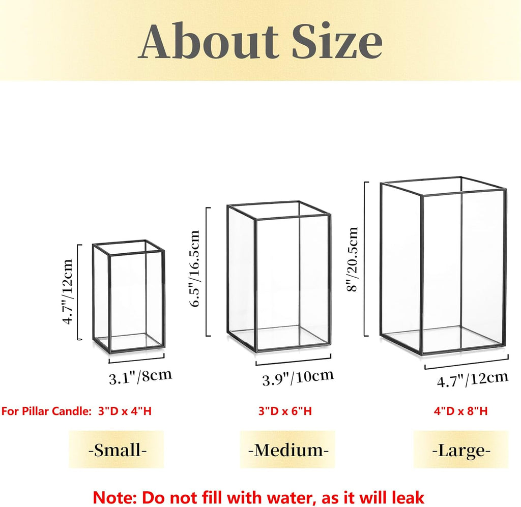 Glass Hurricane Candle Holder Large - Hewory 6pcs Black Rectangle Flower Holders Centerpiece for Table, Tall Floor Square Pillar Candle Lantern for Wedding, Anniversary, Party, Fireplace, Dining Room