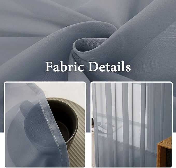 MIULEE 2 Panels Sheer Curtains for Living Room 54X72 Inch Dark Grey | Window - Image 3