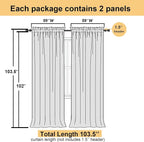 White Sheer Curtains 102 Inches Long 2 Pcs, Light Filtering Living Room Curtains - Image 2