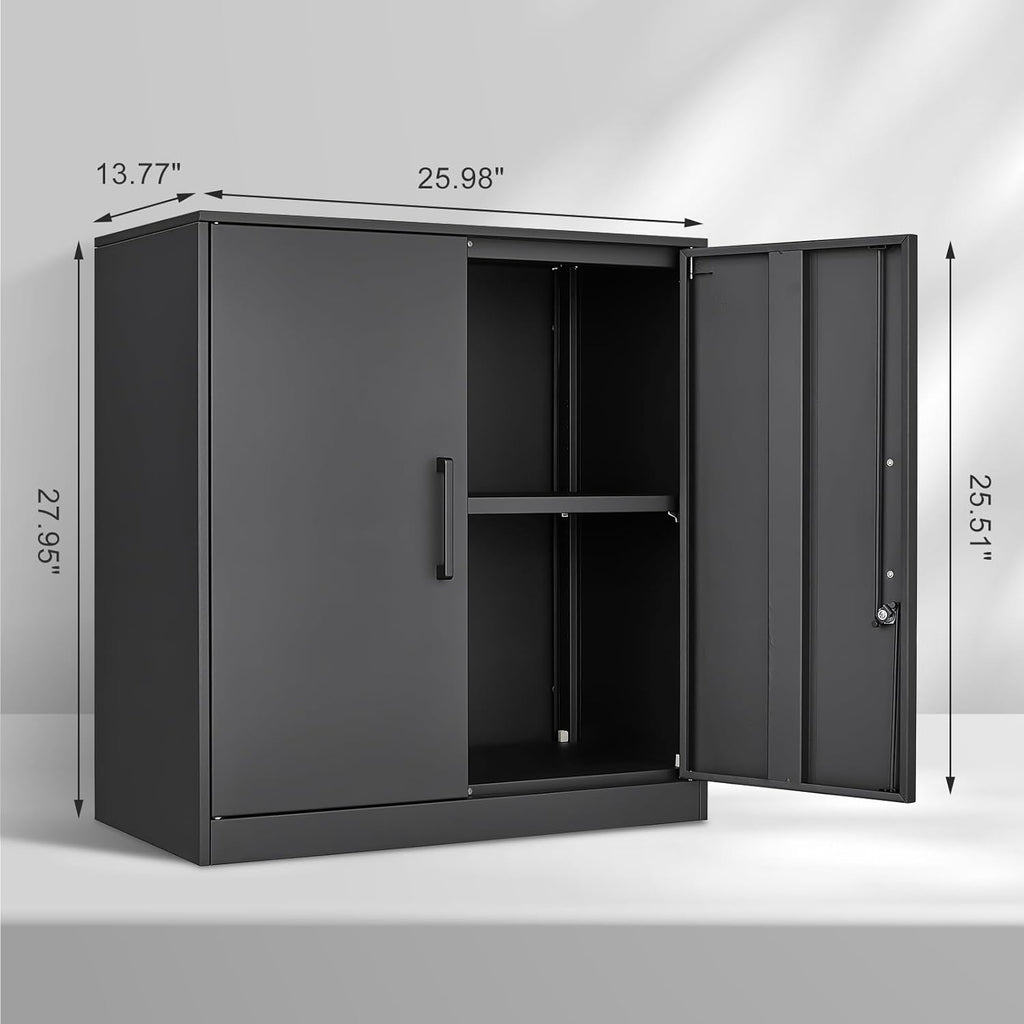 Metal Wall Cabinet,Garage Wall Cabinetwith Handle,Lockable Storage Cabinets Wall Mounted with 2 Doors,Locking Cabinet with Shelves for Basement,Living Home,Black