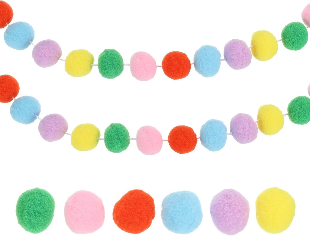 PATIKIL 13Ft Pom Pom Garland Decorations, 2Pcs Colorful Felt Ball Garland Banner Cute Rainbow Pompom Hanging Decorations for Tree Ornaments Decor, Pink/Green/Yellow/Purple/Blue/Orange