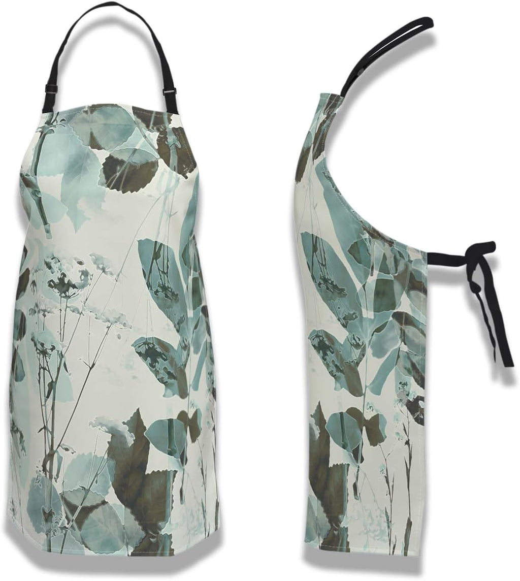 Kitchen Aprons for Women Watercolor Leaves Mans Chef Apron for Cooking Restaurant BBQ Painting Crafting Gardening 27” (W) x 31” (H), Waterproof Apron