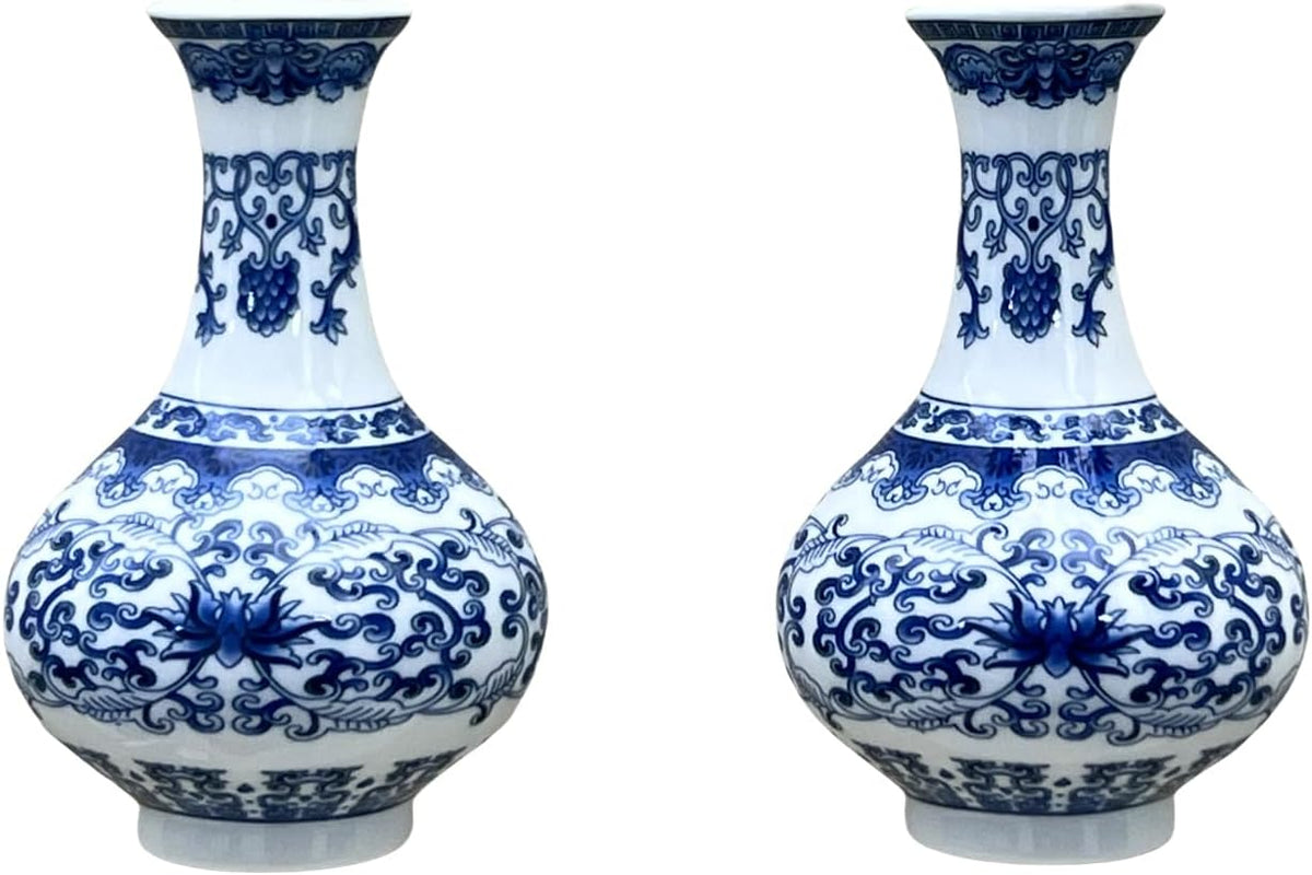 Set of Two Blue and White Porcelain Wall Vases for Flowers – Handmade Chinoiserie Ceramic Wall Mounted Flower Vase, Decorative Hanging Vases for Living Room, Bookshelf & Indoor Décor
