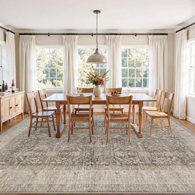 6x9 Area Rugs Living Room: Bedroom Washable Carpet Warm Taupe | Large Vintage - Image 9