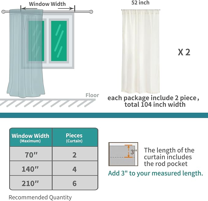 BGment Tan Linen Curtains 84 Inch Length 2 Panels Burlap Semi Sheer Drapes | - Image 9
