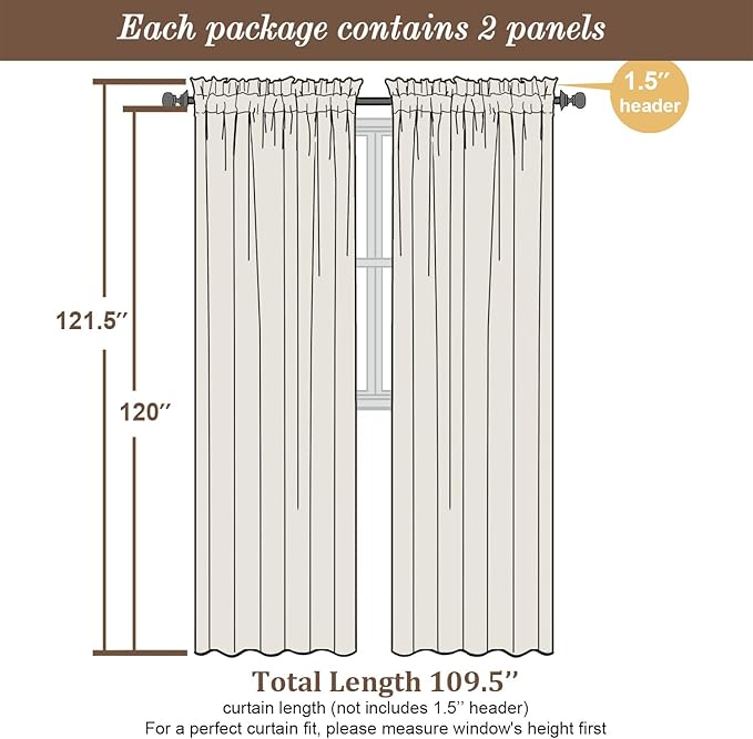 Chyhomenyc Extra Long Black Sheer Curtains 120 Inches Long 2 Panels, Light - Image 2