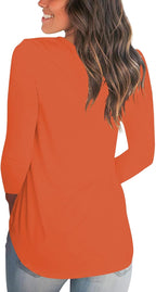Tobrief Women's Long Sleeve V-Neck Shirts Fall Graphic Tees Loose Casual T-Shirt