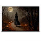 JFHCQJPK Moonlight witch poster dim lantern Halloween decoration Gothic style dark retro college style canvas wall art suitable for living room bedroom28x40in Frameless