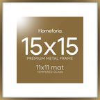 Homeforia 15x15 Picture Bronze Frame, High End Metal 15 x 15 Square Poster Frame with Mat 11 x 11 Photo, 15x15 Brass Frame Matted to 11x11 Print, 15by15 Thin Frames, Tempered Glass, Wall Kit, Set of 1