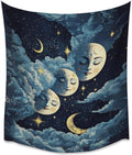 Blue Moon Faces Tapestry Celestial Wall Art Dark Academia Aesthetic Print Stars Clouds Tapestries Wall Hanging whimsical Gothic Home Decor for Bedroom Living Room 40x60inch