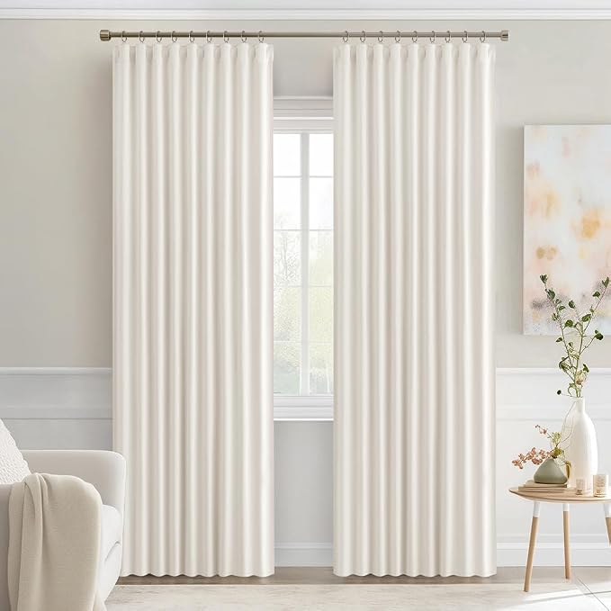 MIULEE Ivory Back Tab Blackout Curtains 52x72 Inches Long 2 Panels Set | Rod - Image 9