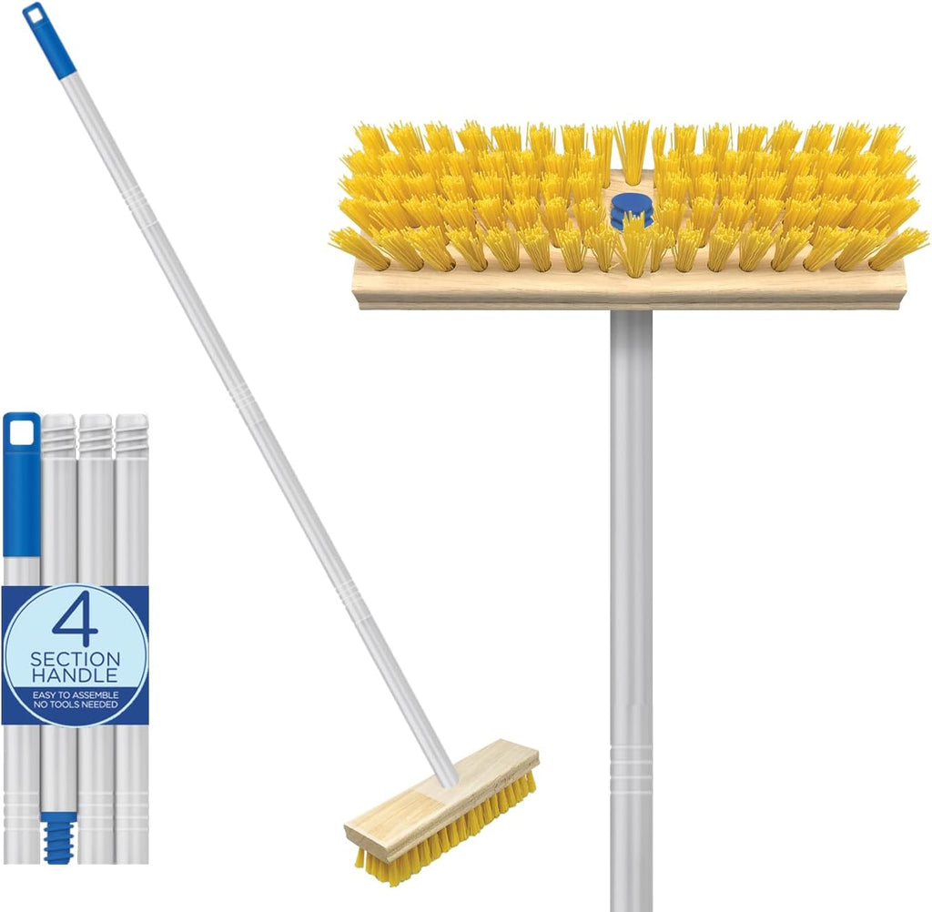 Lola Products Deck Scrub Brush Broom, 9" x 3.5" Wide, Durable Bristles Remove Dirt, Grime, Grout, Leaves, Snow on Patios, Decks, Wet or Dry, 9 Count