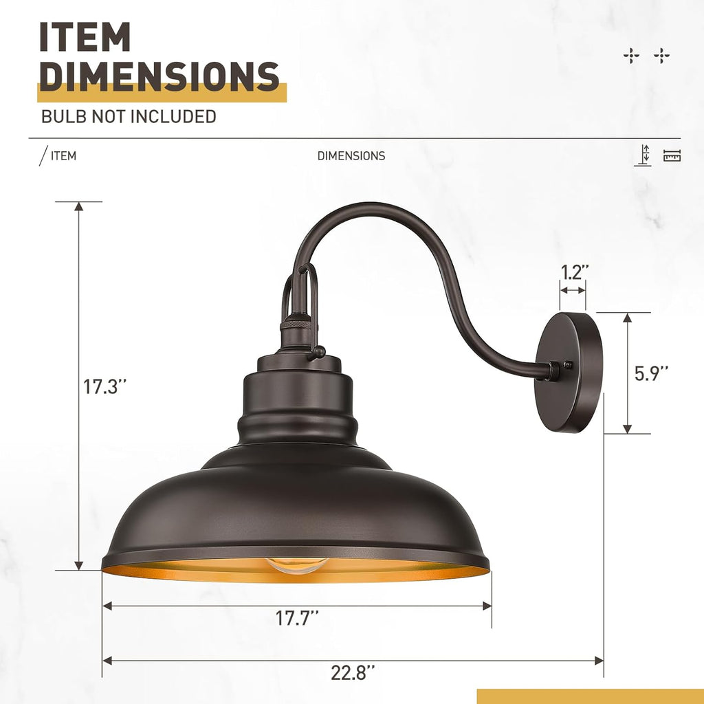 zeyu 18 Inch Gooseneck Barn Light, Farmhouse Outdoor Sconces Wall Lighting, Outdoor Barn Light for Garden Garage, Oil Rubbed Bronze Finish, 016-1BL ORB