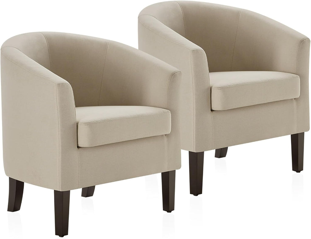BELLEZE Accent Barrel Chair, Set of 2 Faux Leather Round Club Tub Sofa Corner Chair with Flared Legs and Cozy Soft Padding for Living Room Bedroom Waiting Room - Beige