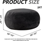 5FT，Big Bean Bag Chairs for Adults，Large beanbag with Filler Included，Memory Foam Material，Easy to Clean and Washable Corduroy Fabric，Suitable for Living Room and Bedroom (Black, 5 Foot)
