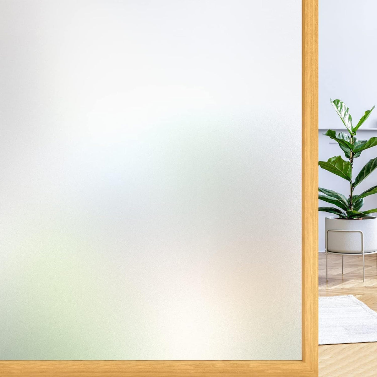 rabbitgoo Window Privacy Film, Frosted Glass Window Clings, Static Cling UV Heat Blocking Door Stickers for Home Bathroom, Removable Indoor Decal Coverings Day and Night, Pure, 35.4 x 196.8 Inches