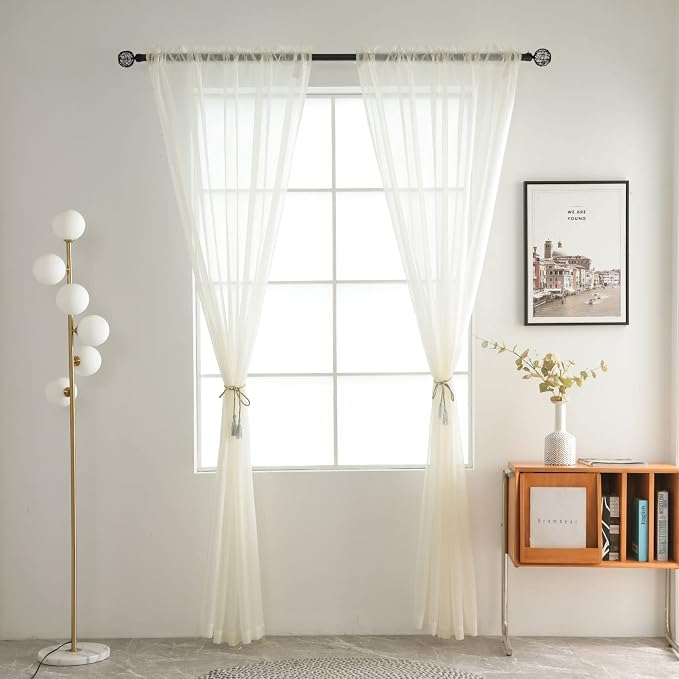 SpaceDresser Sheer Voile Window Treatment Rod Pocket Curtain Panels - Image 2