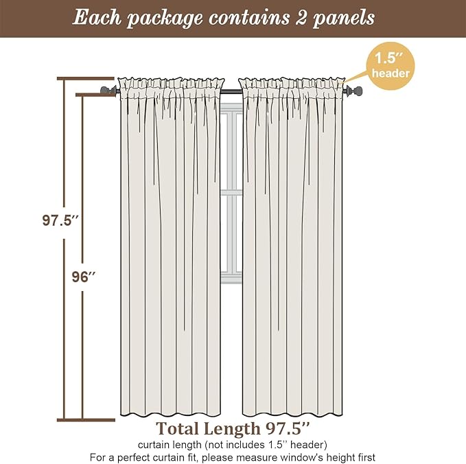 Chyhomenyc Sheer Curtains 96 inches Long 2 Panels - Image 3