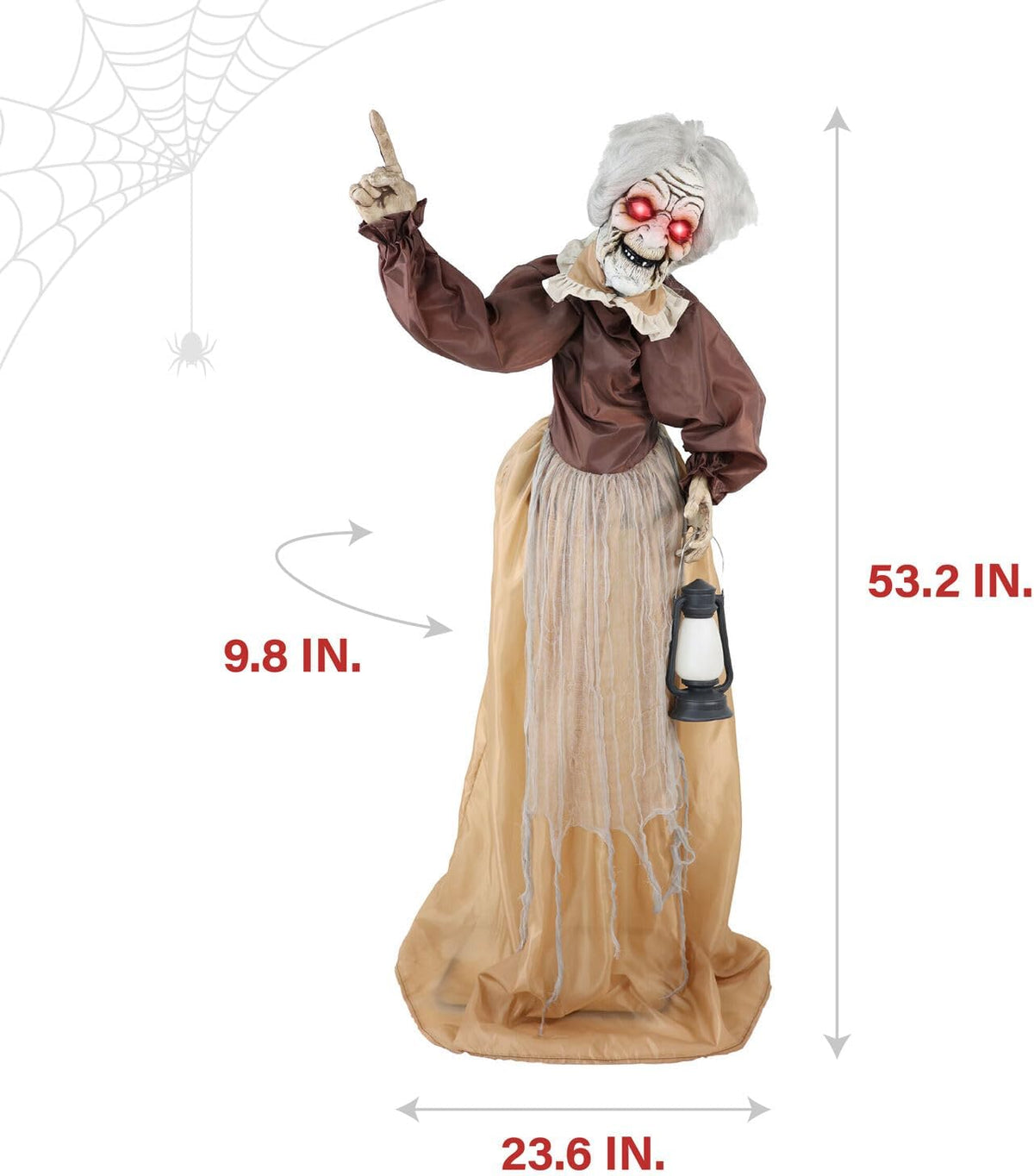 Haunted Hill Farm Lifesize Animatronic Scary Old Lady Zombie with Motion Activated Lights and Sound, Battery-Operated Indoor or Covered Outdoor Halloween Decoration