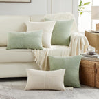 Fancy Homi 2 Packs Sage Green Decorative Throw Pillow Covers 22x22 Inch for Living Room Couch Bed Sofa, Farmhouse Boho Home Decor, Soft Corss Corduroy Patchwork Accent Square Cushion Case 55x55 cm