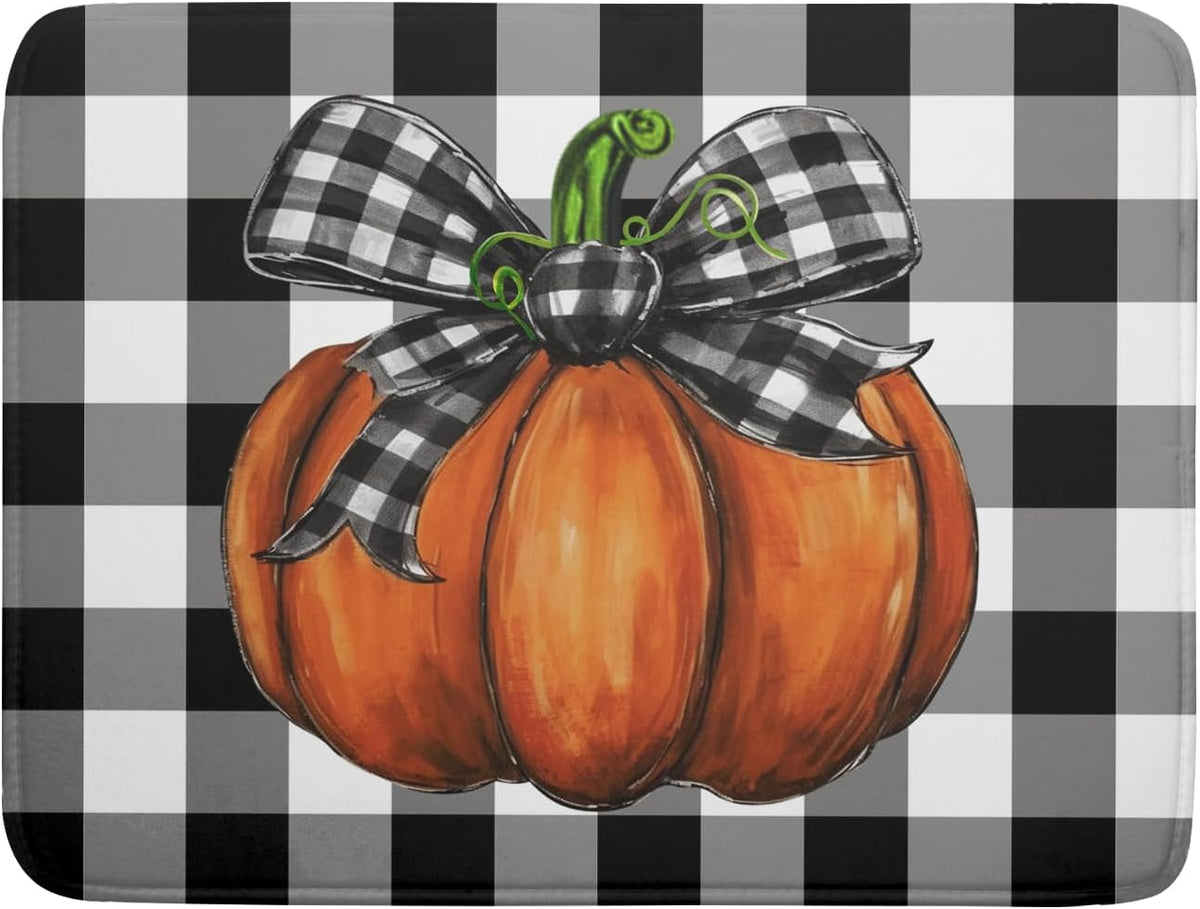 Fall Pumpkin Dish Drying Mat for Kitchen Counter Black White Buffalo Check Thanksgiving Super Absorbent Reversible Microfiber Kitchen Countertop Protector Dishes Pad Large 18x24 inch