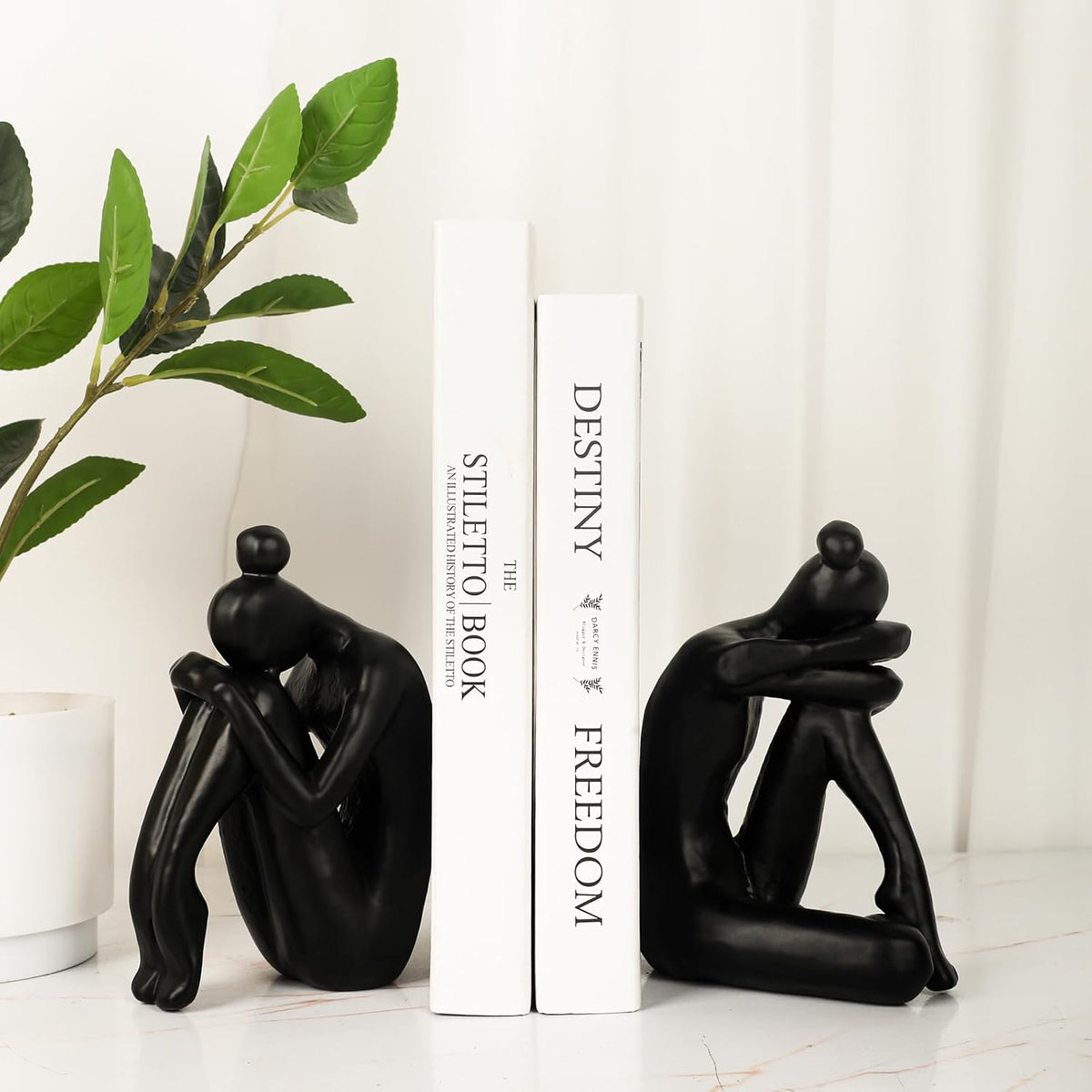 Unique Cast Iron Girl Thinker Bookends, Heavy-Duty Decorative Book Stoppers for Shelves, Creative Home and Office Desk Ornaments, 1 Pair/2 Pieces, 5.9"