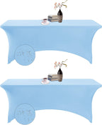 2-Count Spandex Waterproof Tablecloths, 6FT, Blue Mist (Stretchable, Stain Resistant), All-Season, 2 Pack, Wedding, Party, Banquet, Events Table Covers