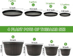 Quarut 12 Inch Large Planter Pot for Plants Indoor Outdoor, 4 Pack Plastic Flower Pots with Drainage Hole & Tray, Modern Decorative Garden Pot with Saucer, Plant Container for House（Brown）