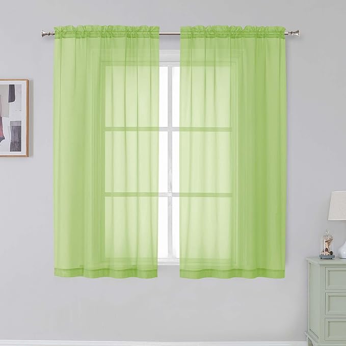 Simplebrand Lime Sheer Curtains 96 Inches Long, Light Filtering Rod Pocket by Simplebrand