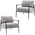 Mid-Century Accent Chair Set of 2, Soft Armchair Chenille Fabric Lounge Chair with Black Metal Legs, Upholstered Leisure Chair for Living Room Bedroom Reception Room, Grey