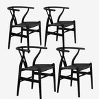 Wishbone Chair Natural Solid Wood Dining Chair/Hans Vegner Y Chair Rattan and Wood Accent Armrest Chairs Set of 4 (Ash Wood - Black)