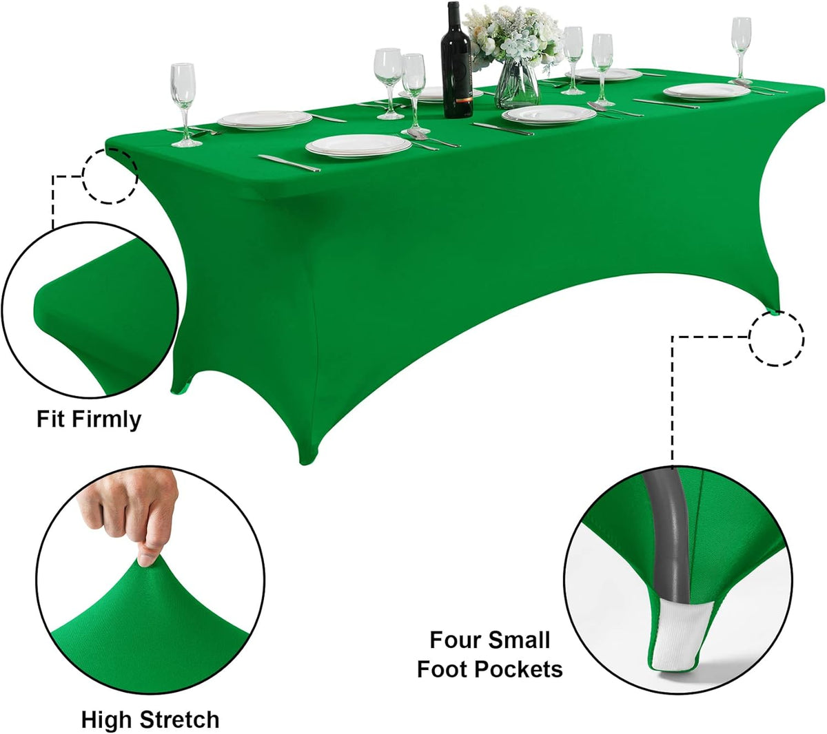 SuperO Waterproof Spandex Table Cover for 4FT Table Universal Fitted Stretch Tablecloth for Party, Banquet, Wedding and Events-Emerald